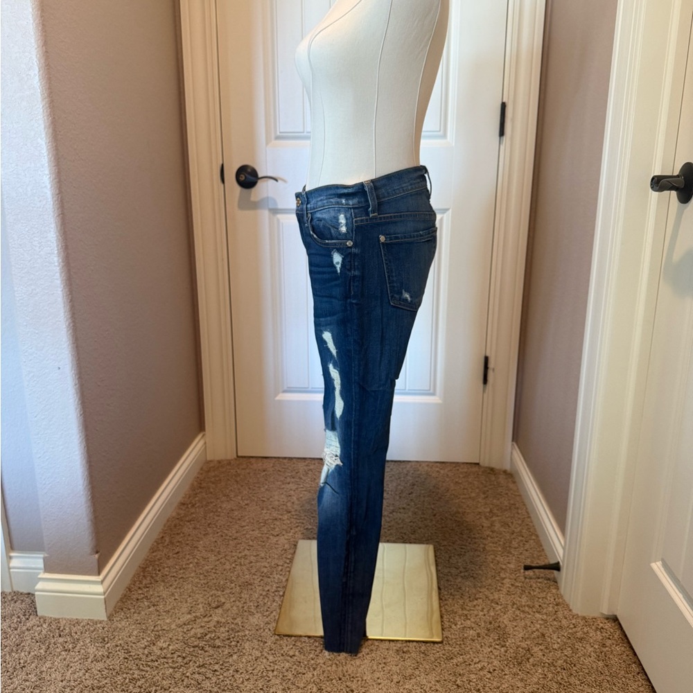 7 For All Mankind Dark Blue Distressed The Skinny Jeans - Picture 2 of 6